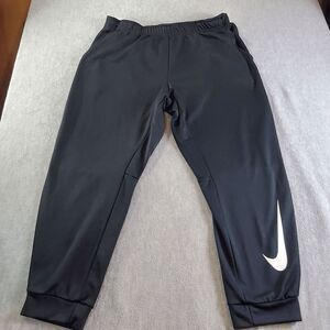 Nike Pants Mens Black Jogger Fleece Lined Polyester Flat Front Logo Tapered Leg